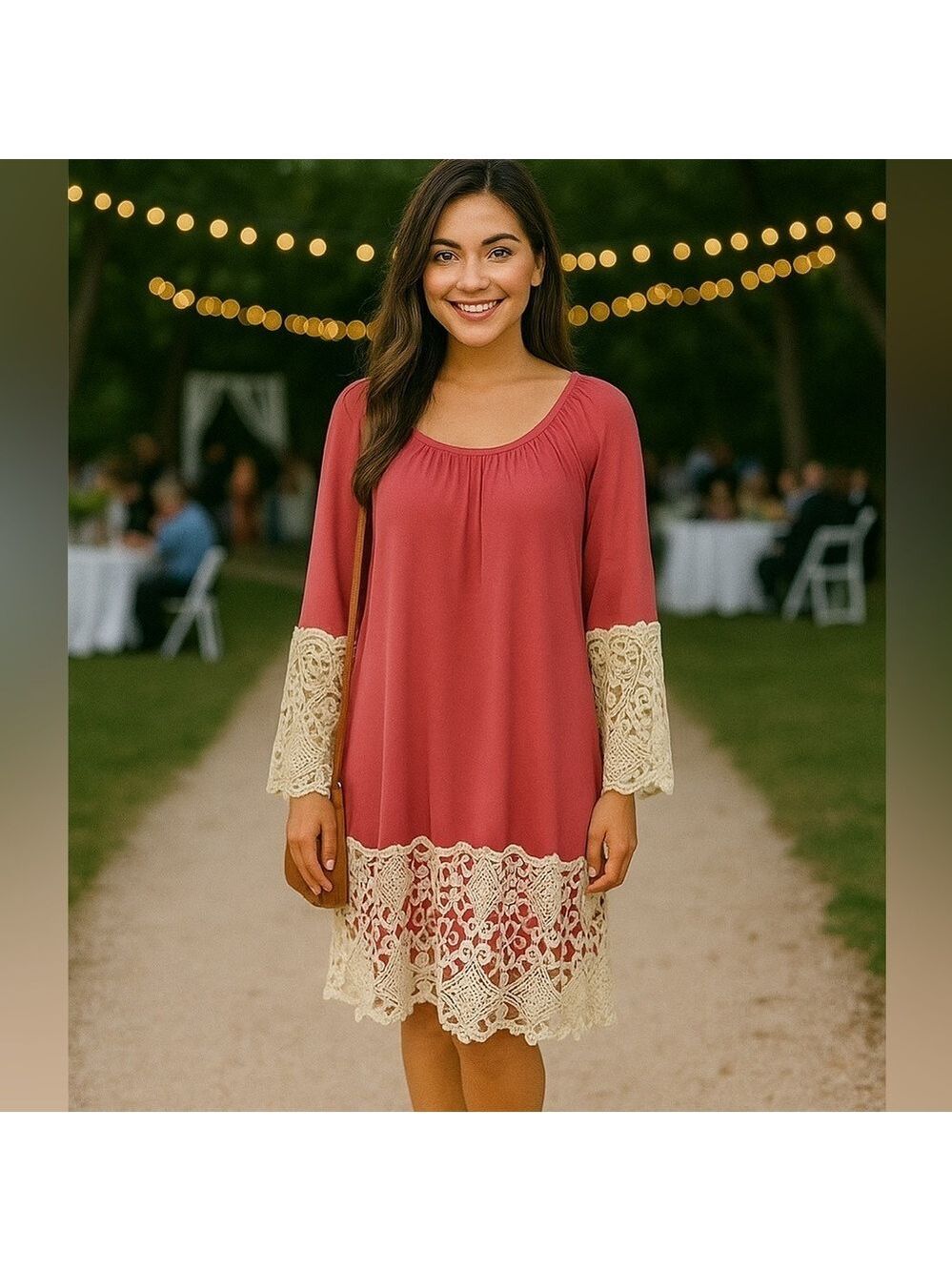 Judith March Anthropologie Bohemian Lace Bell Sleeve Dress Large Pink Peasant